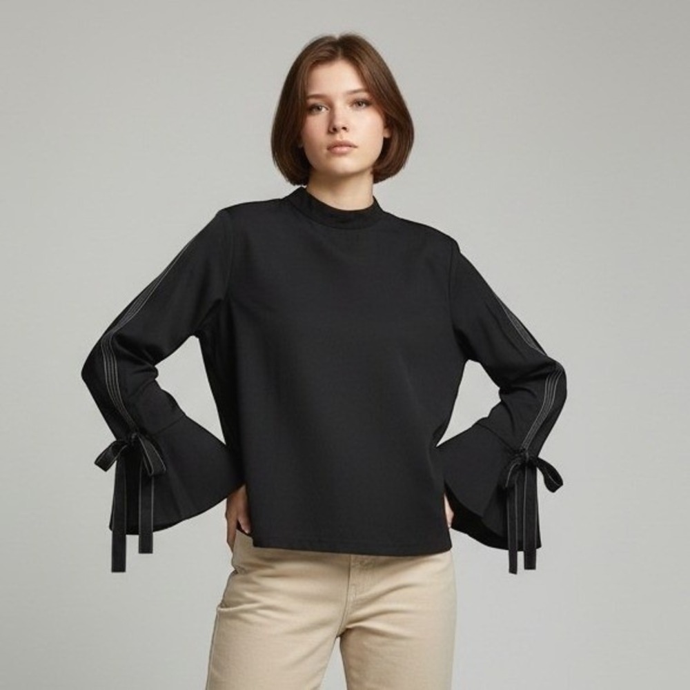 Bell Sleeve Top Blouse Women Large Tie Cuff Detail Whimsigoth Dark Fairy Gothic